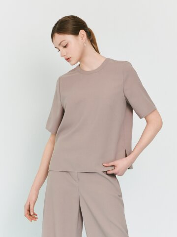 백 지퍼 라운드넥 티셔츠 