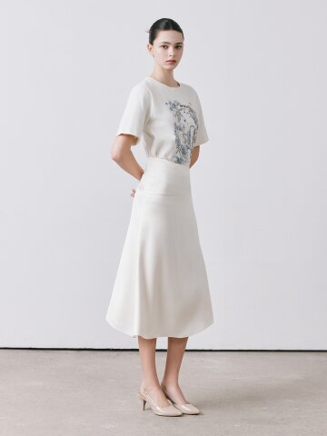 새틴 언밸런스 A라인 스커트 