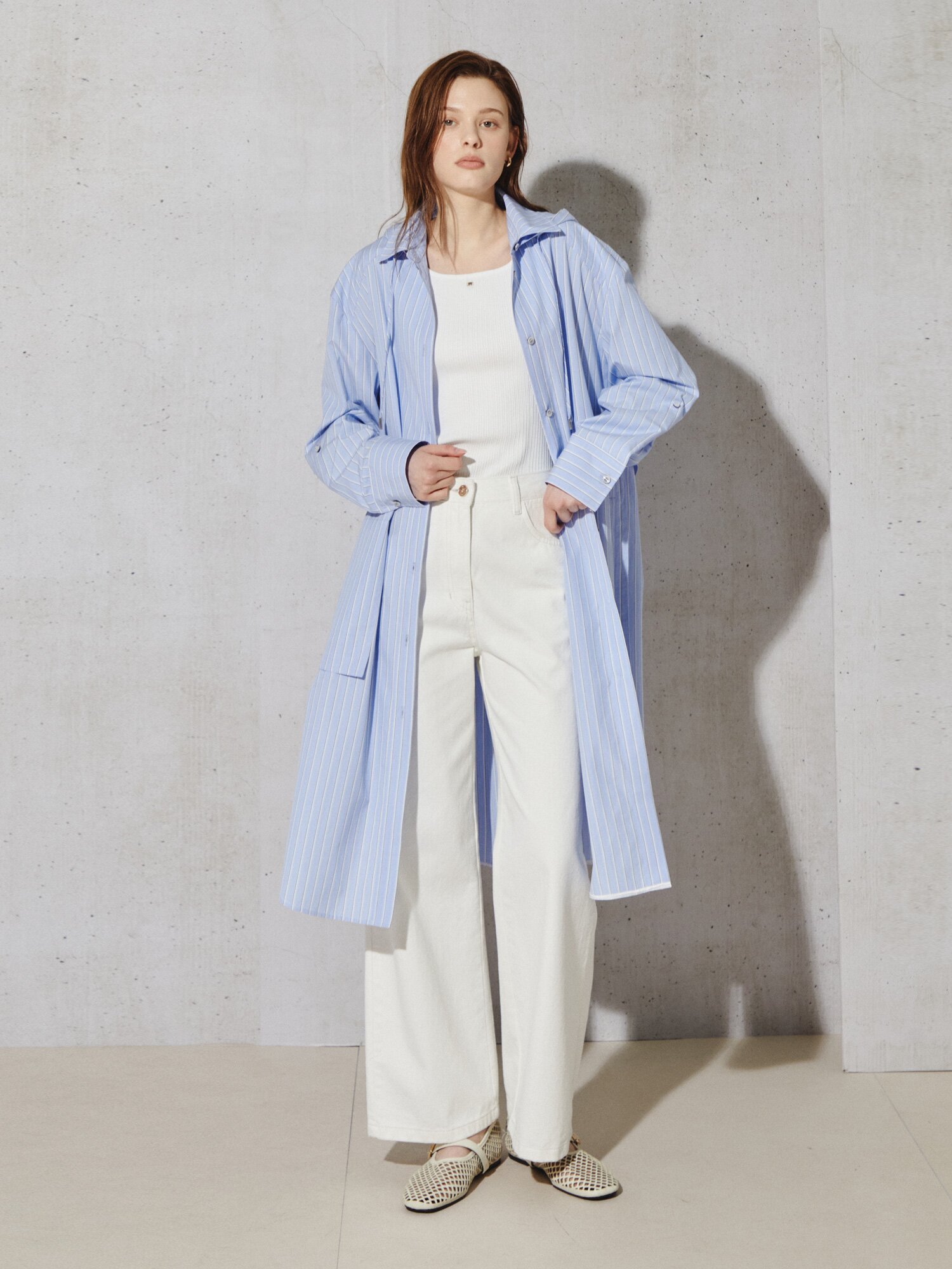 소프트 스트라이프 롱 블라우스 (STRIPE BLUE)