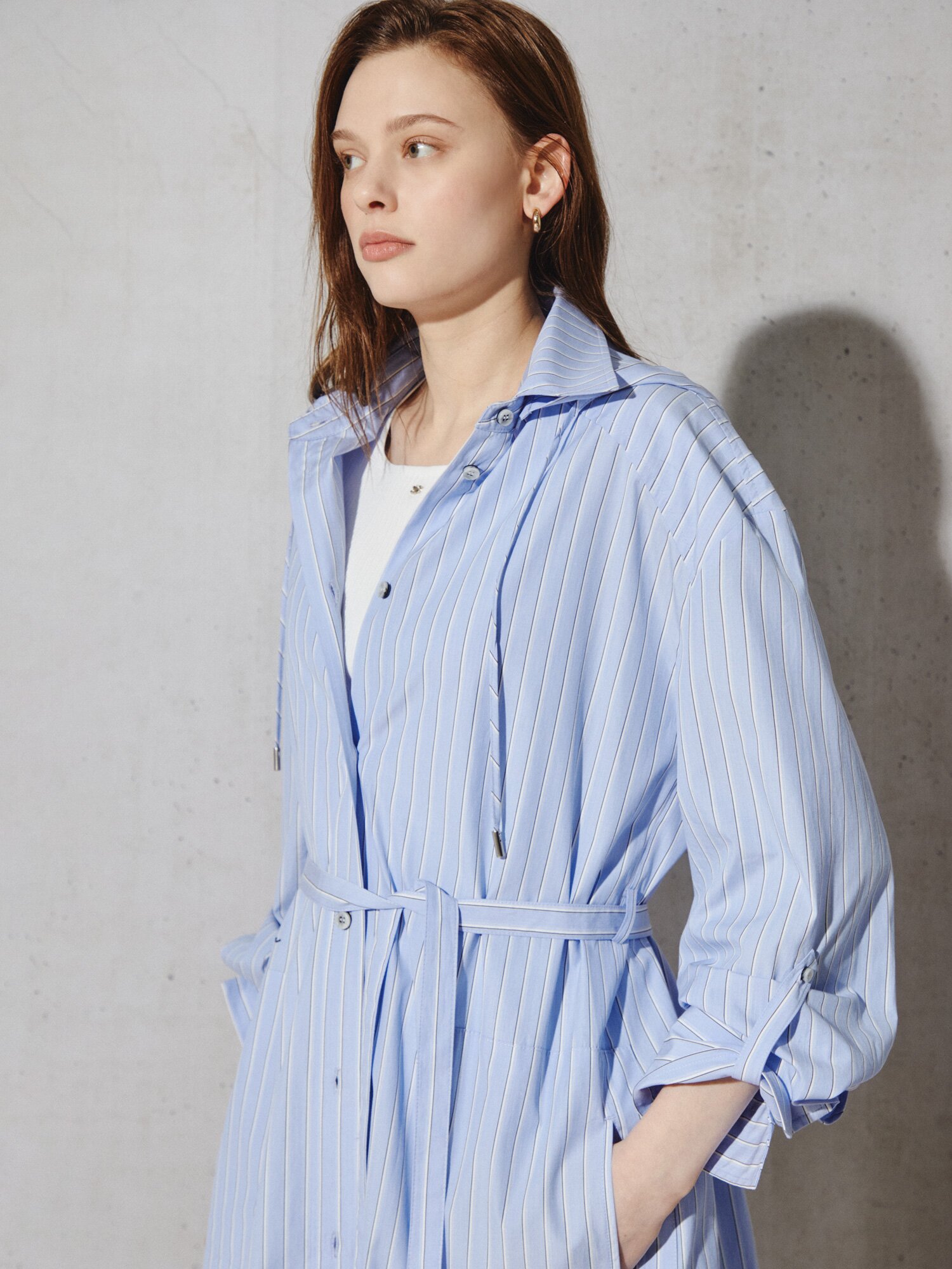 소프트 스트라이프 롱 블라우스 (STRIPE BLUE)