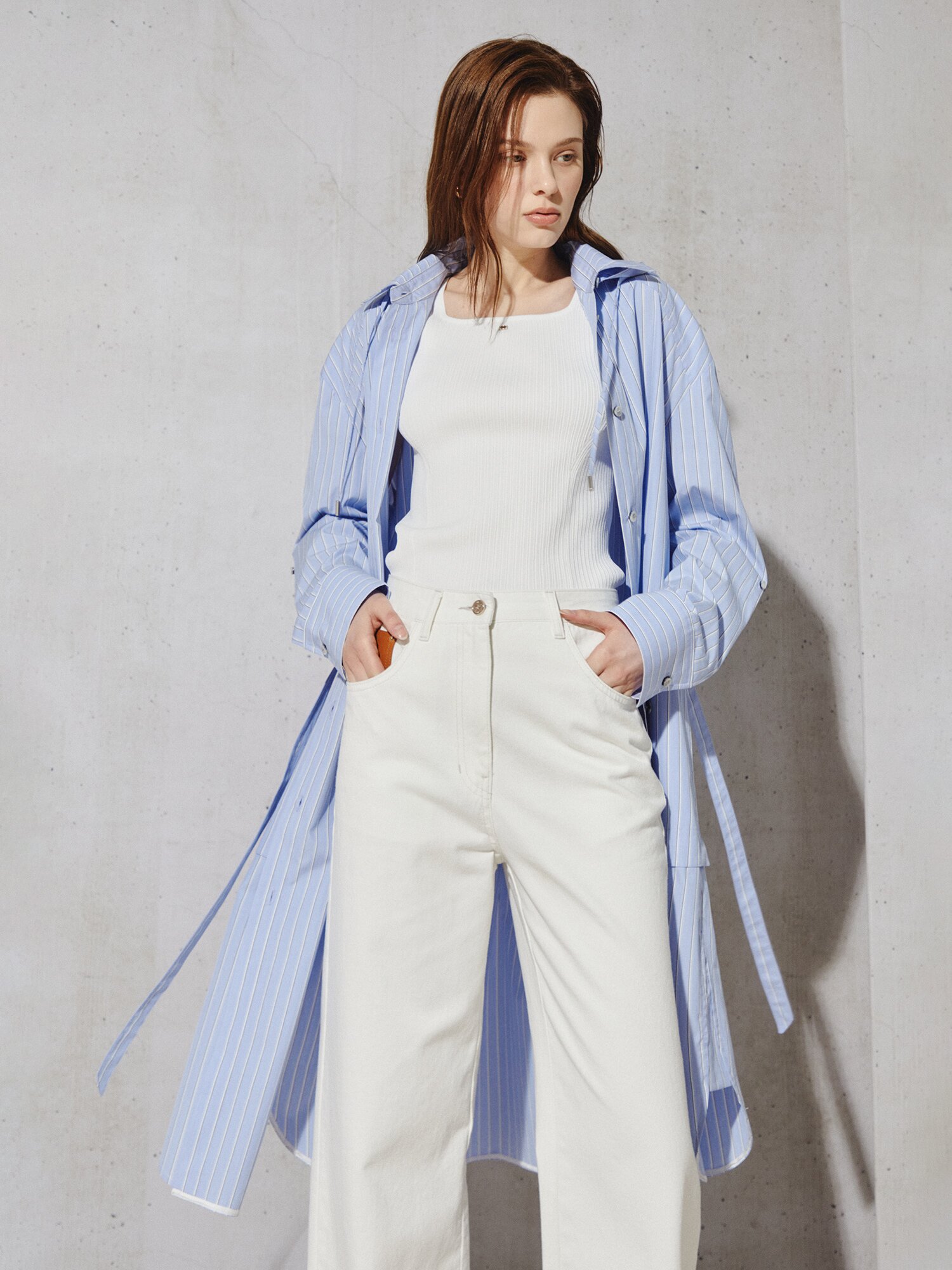 소프트 스트라이프 롱 블라우스 (STRIPE BLUE)