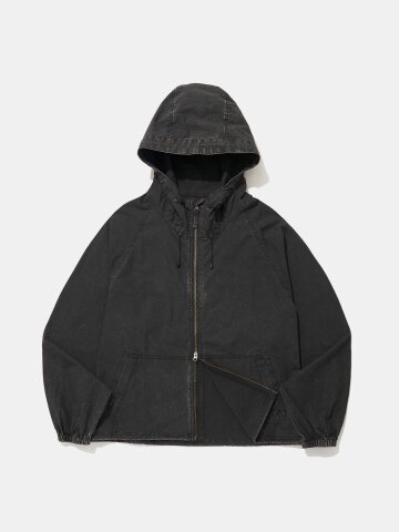 URBAN WASHED WOOVEN ZIP-UP JACKET_BLACK
