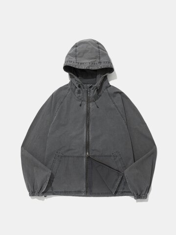 URBAN WASHED WOOVEN ZIP-UP JACKET_CHARCOAL