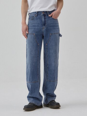 DENIM DOUBLE KNEE CARPENTER WIDE PANTS M BLUE C6