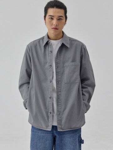 DENIM GARMENT DYEING POCKET SHIRTS BLUE-GREY C6
