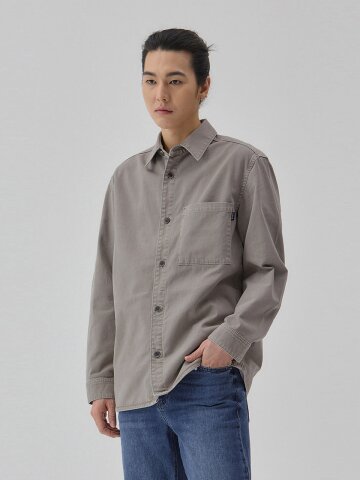 DENIM GARMENT DYEING POCKET SHIRTS BEIGE C6