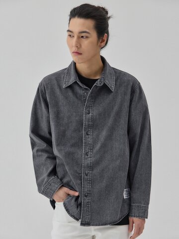 DENIM STONE WASHING BASIC SHIRTS GREY C6