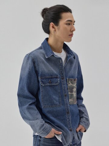 DENIM GRADATION CAMOUFLAGE SHIRTS INDIGO C6