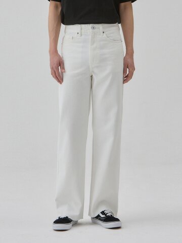 DENIM SIDE LIB POCKET WIDE PANTS WHITE C6