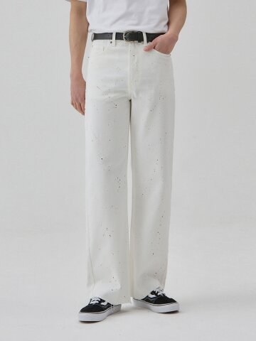 DENIM SIDE LIB POCKET WIDE PANTS WHITE PAINTING C6