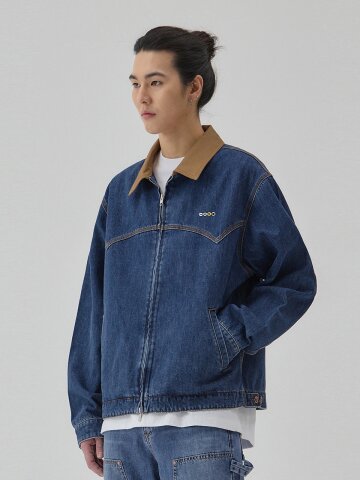 DENIM ZIPUP WORK JACKET DEEP BLUE C6