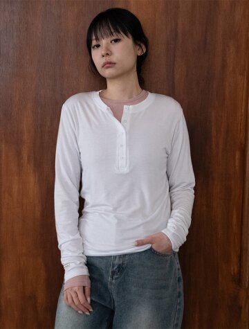 바켄 미니 버튼 헨리넥 긴팔 티셔츠 BK4311 (3COLOR)