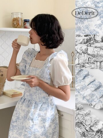 데데리트 프린팅 패턴 프릴 플라워 예쁜 방수 앞치마 주방 카페 신혼 집들이 선물