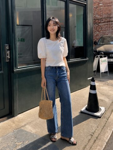 사이드 절개 배색 블라우스 
