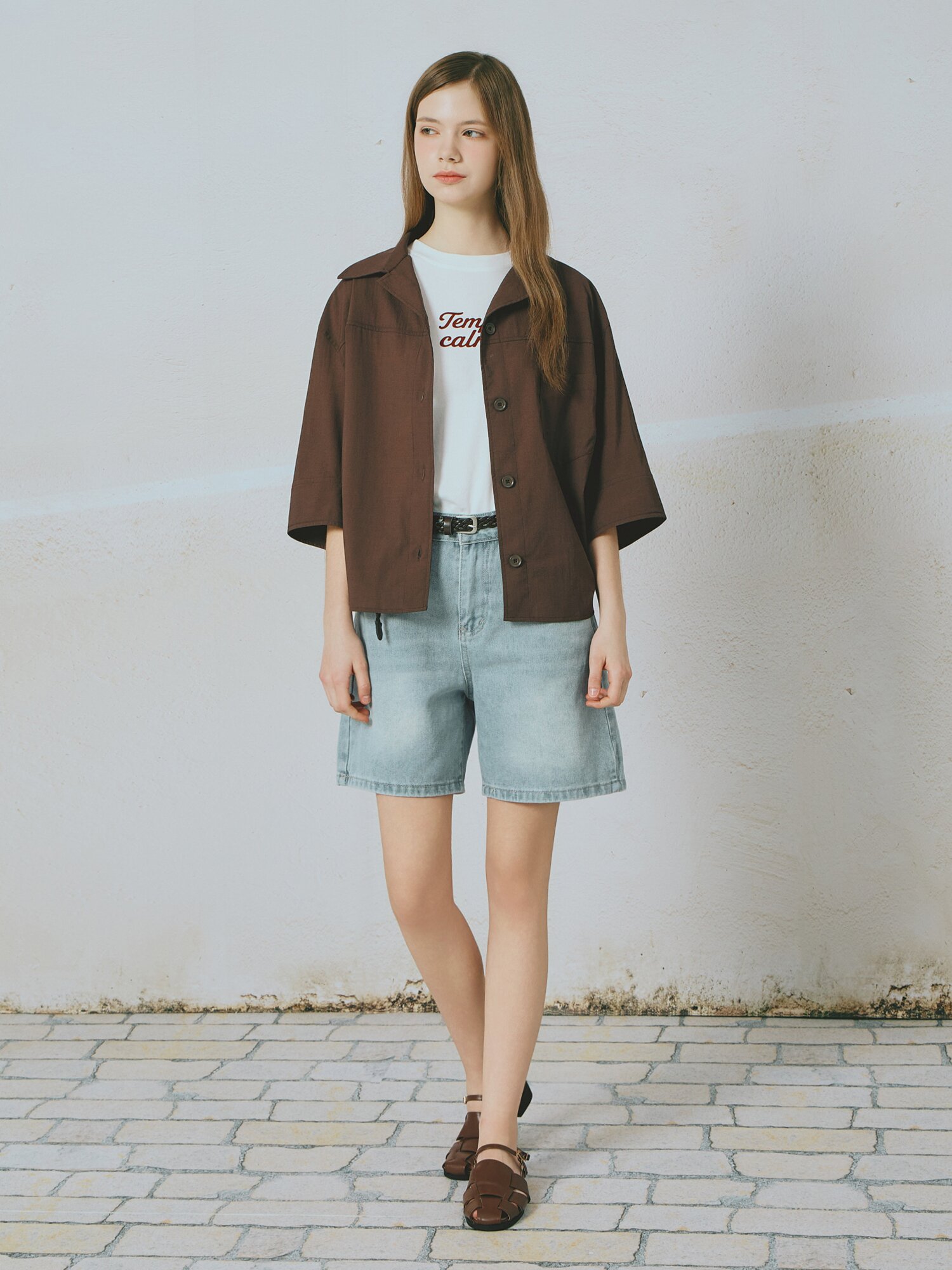 오픈 칼라 셔츠 블라우스 (DARK BROWN)