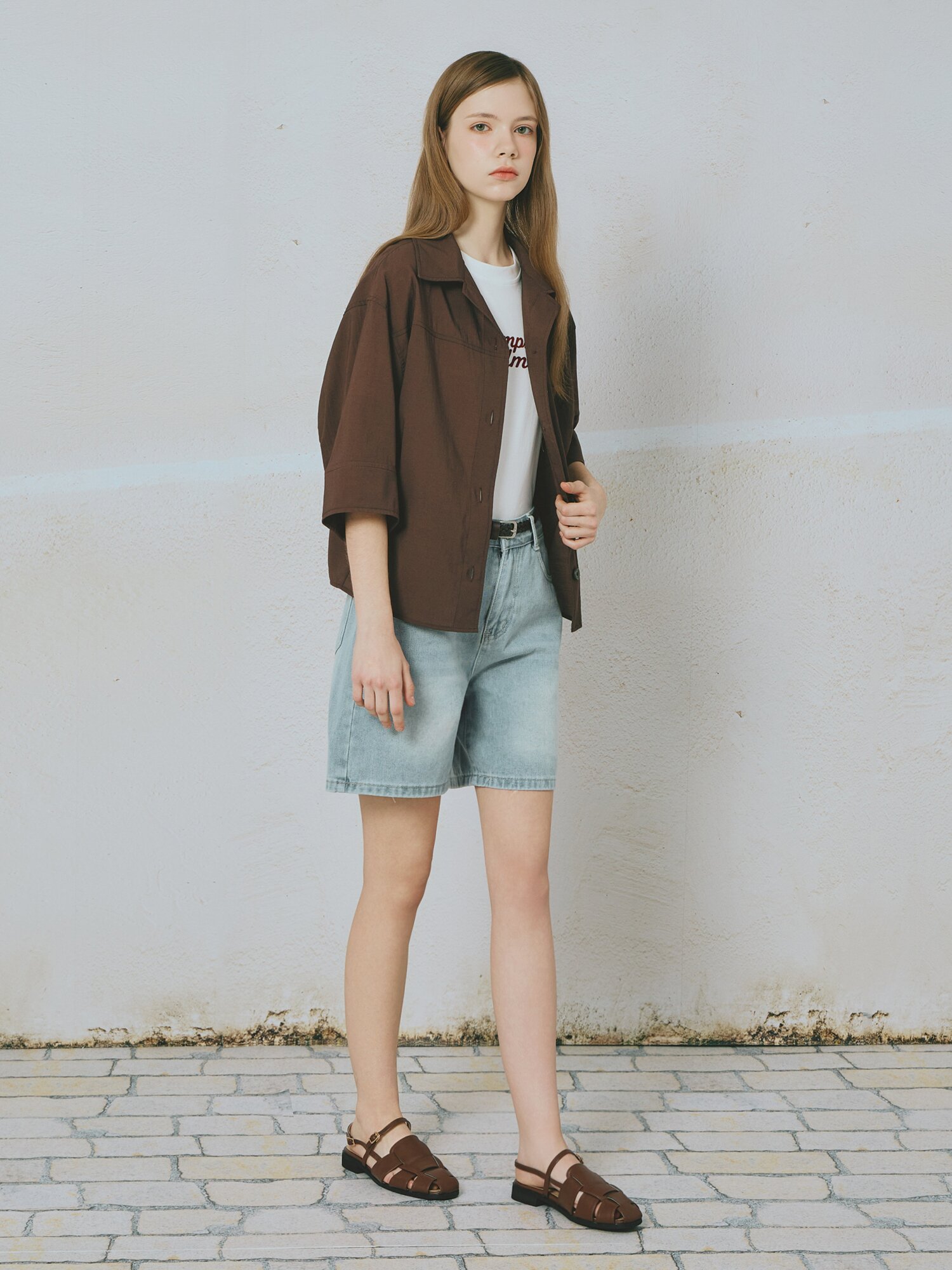 오픈 칼라 셔츠 블라우스 (DARK BROWN)