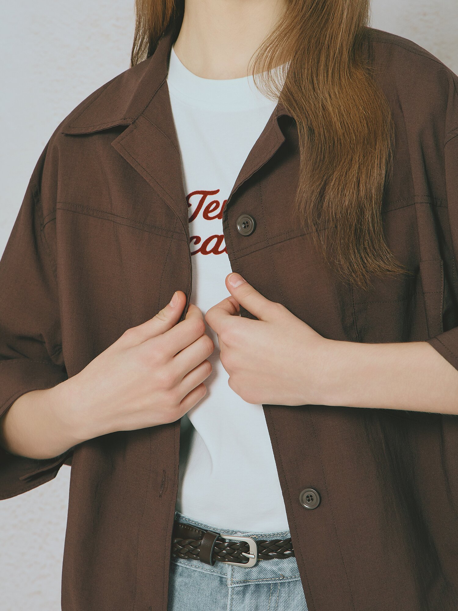 오픈 칼라 셔츠 블라우스 (DARK BROWN)