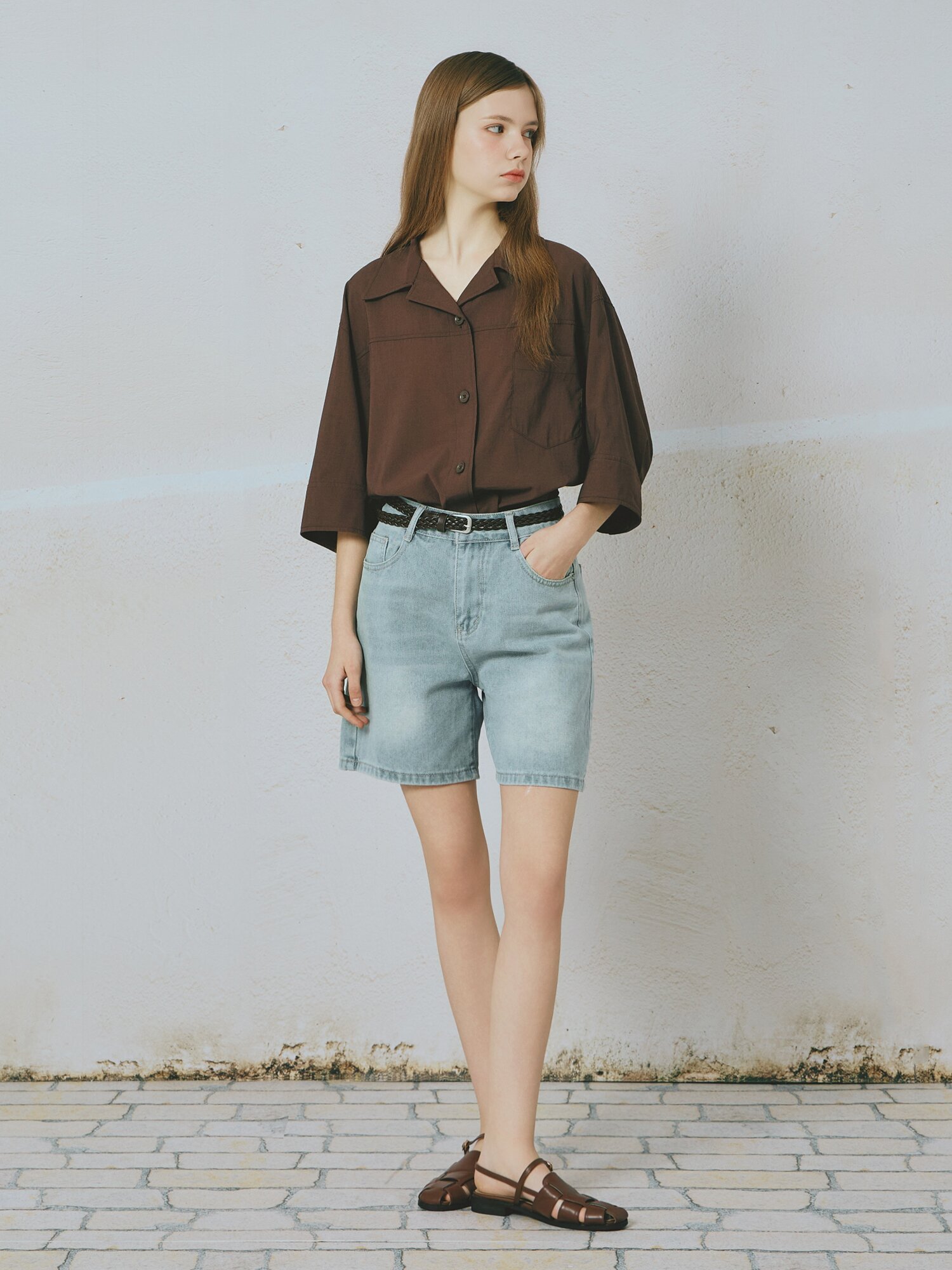 오픈 칼라 셔츠 블라우스 (DARK BROWN)