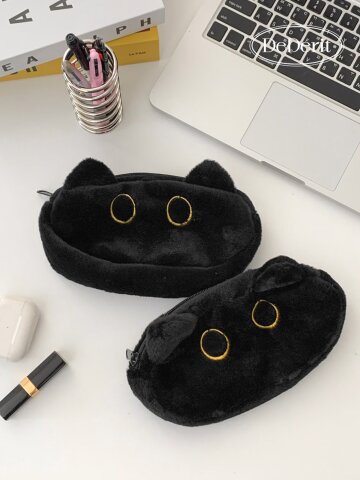 데데리트 귀여운 깜냥이 검은 고양이 인형 필통 문구 펜케이스 화장품 파우치 친구 조카 입학 졸업 새학기 생일 선물