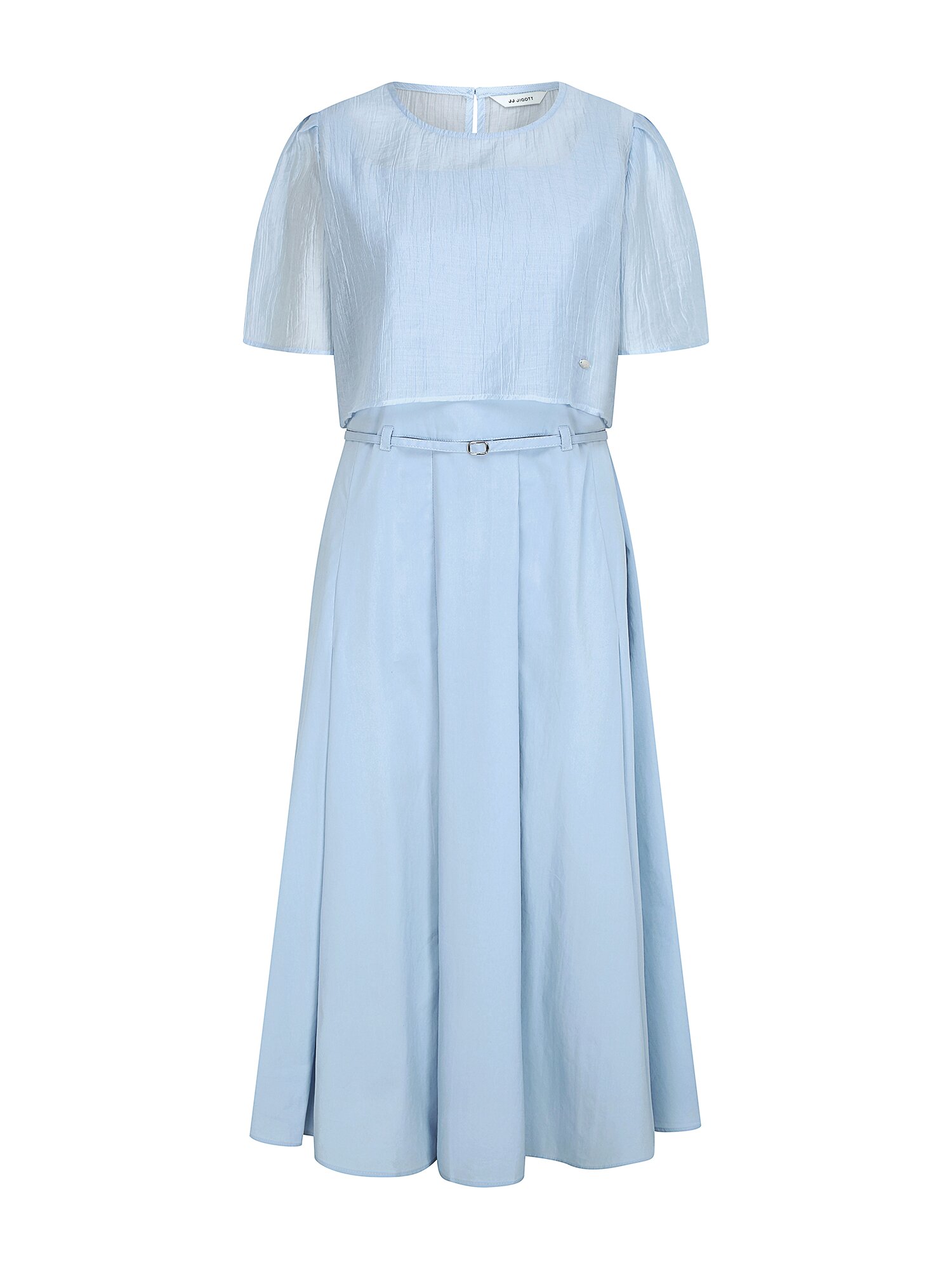 링클 블라우스 레이어드 원피스 (BLUE)