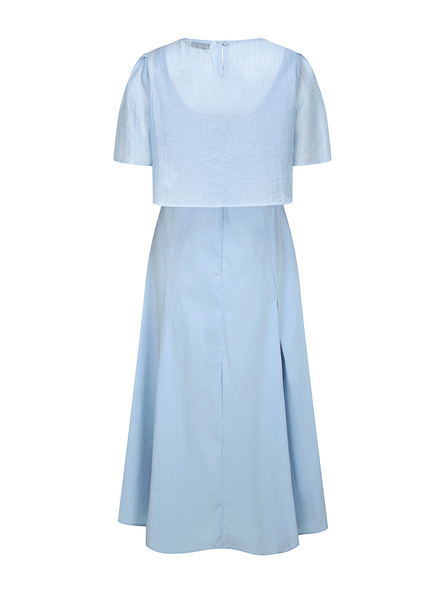 링클 블라우스 레이어드 원피스 (BLUE)