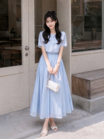 링클 블라우스 레이어드 원피스 
