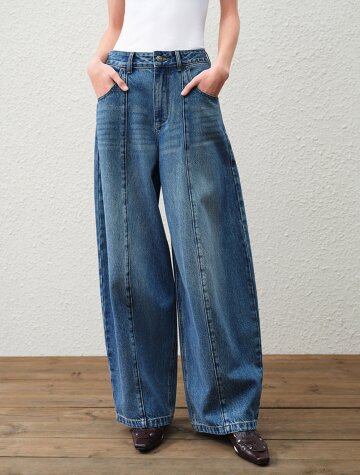 BA_Curved seam washed denim pants