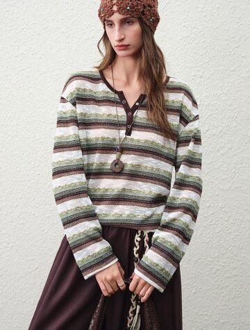 BA_Stripe henley neck top_2color