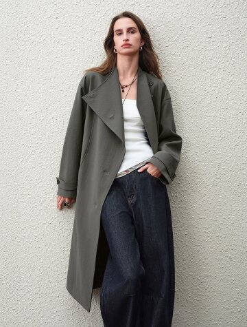 BA_Collarless belted trench coat