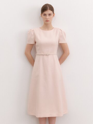 Basic Puff-Sleeve Flare Dress / Peach(3Color)