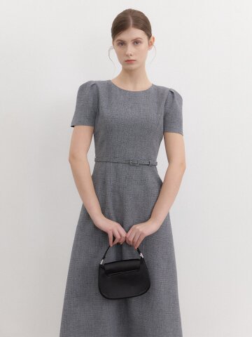 Basic Puff-Sleeve Flare Dress / Check(3Color)