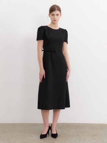 Basic Puff-Sleeve Flare Dress / Black(3Color)