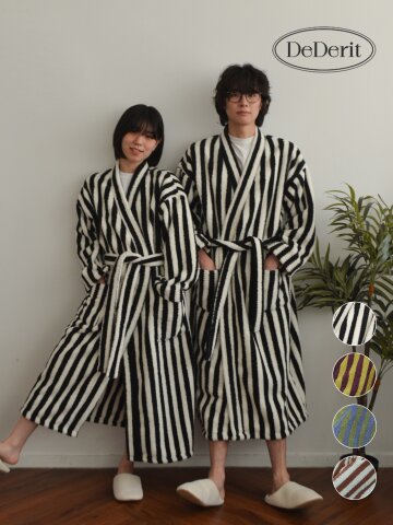 데데리트 극세사 스트라이프 로브 남녀공용 호텔 샤워 비치 가운 타올 수면 홈웨어 파자마 잠옷 생일 친구 커플 집들이 신혼 선물
