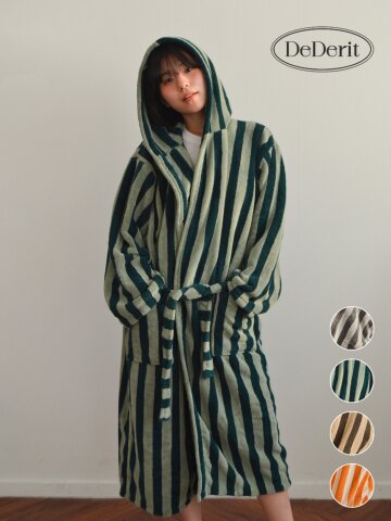 데데리트 극세사 스트라이프 후드 로브 호텔 샤워 비치 가운 타올 수면 홈웨어 라운지웨어 파자마 잠옷 집들이 생일 친구 우정 선물