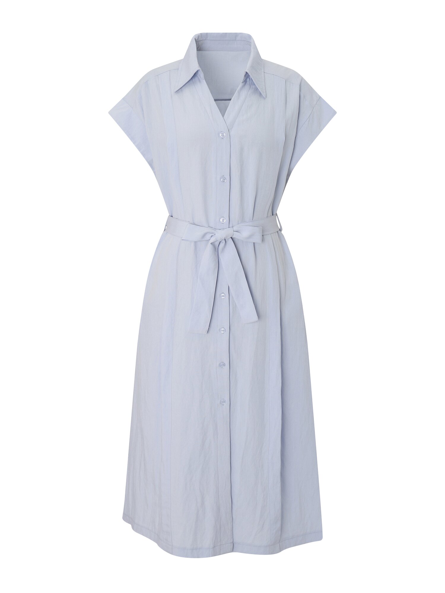 핀 턱 오픈칼라 벨티드 롱 원피스 (SKY BLUE)