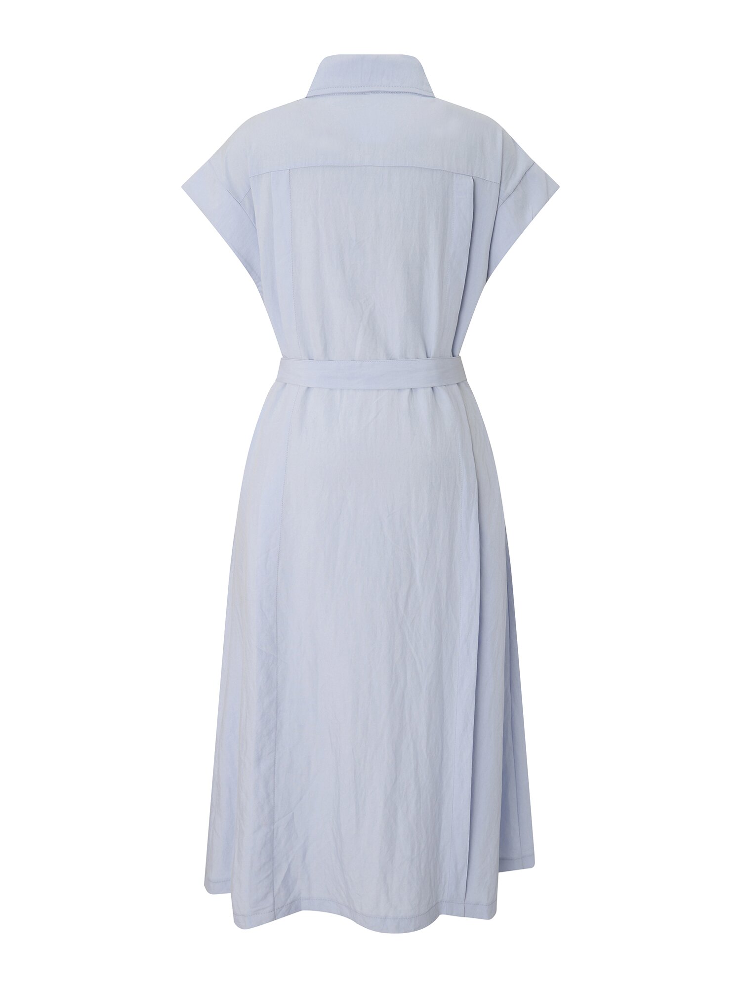 핀 턱 오픈칼라 벨티드 롱 원피스 (SKY BLUE)