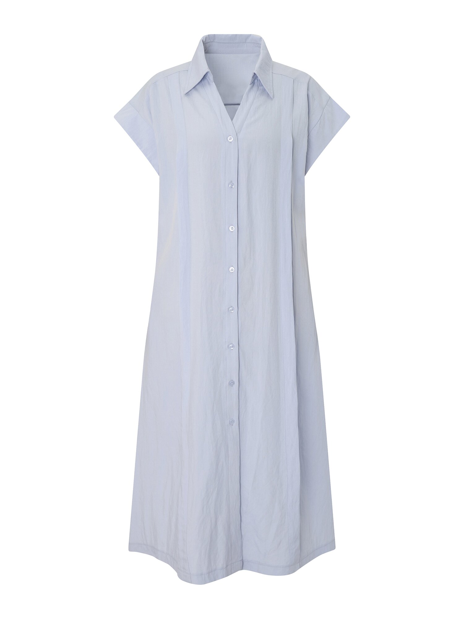 핀 턱 오픈칼라 벨티드 롱 원피스 (SKY BLUE)