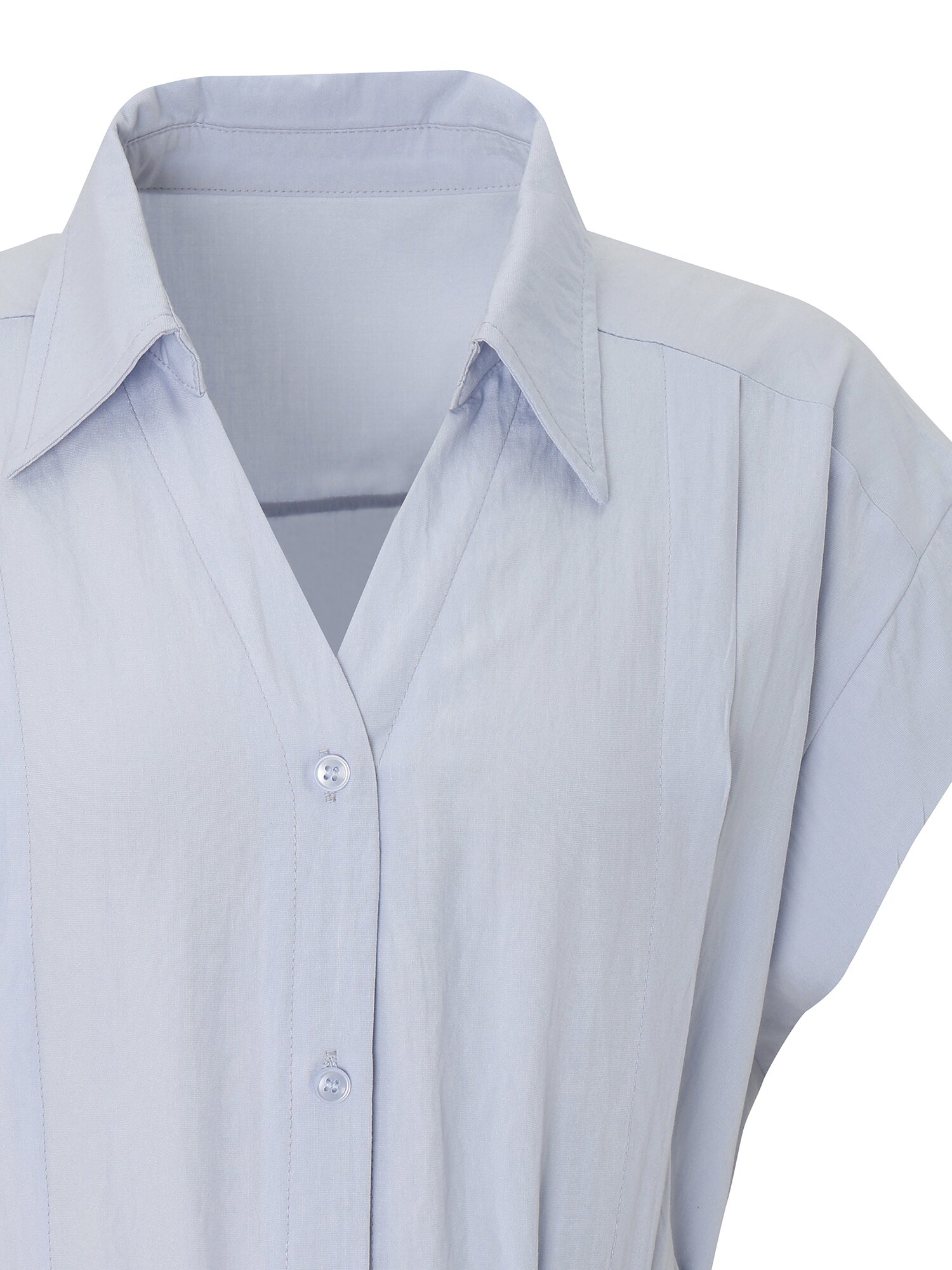 핀 턱 오픈칼라 벨티드 롱 원피스 (SKY BLUE)