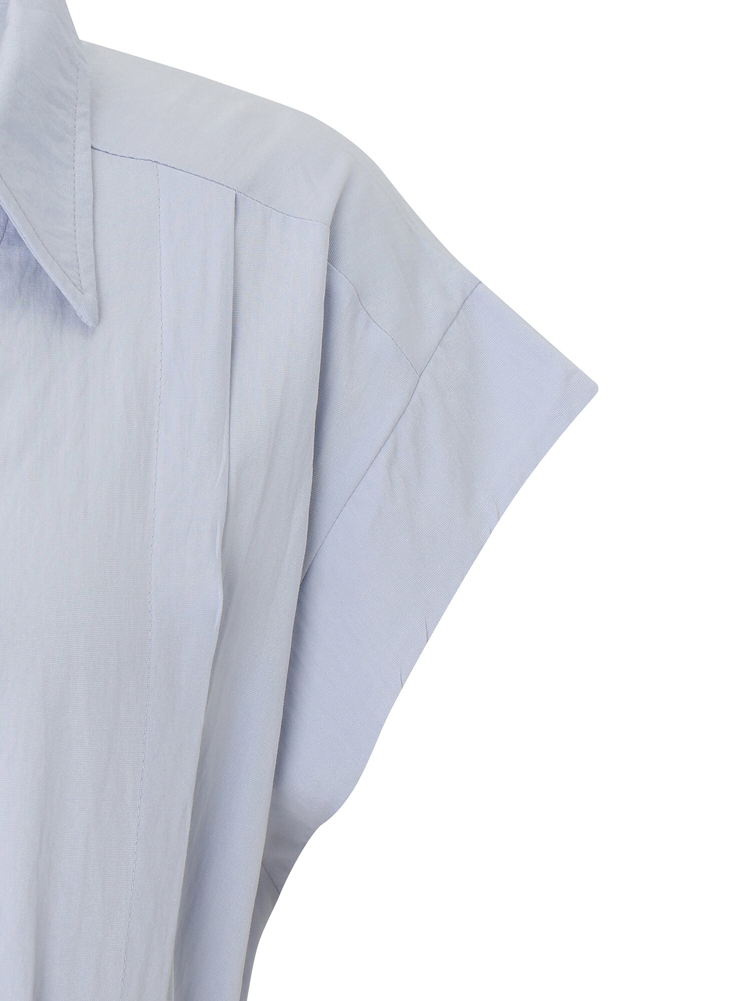 핀 턱 오픈칼라 벨티드 롱 원피스 (SKY BLUE)