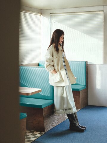 플리츠 레이스 헴 밴딩 스커트 