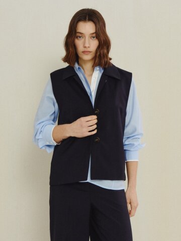 싱글 버튼 울 테일러드 베스트 