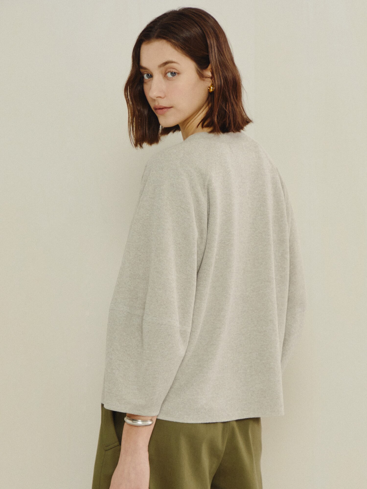 노 칼라 멜란지 집업 카디건 (LIGHT BEIGE)