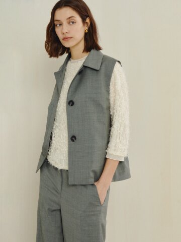 싱글 버튼 울 테일러드 베스트 