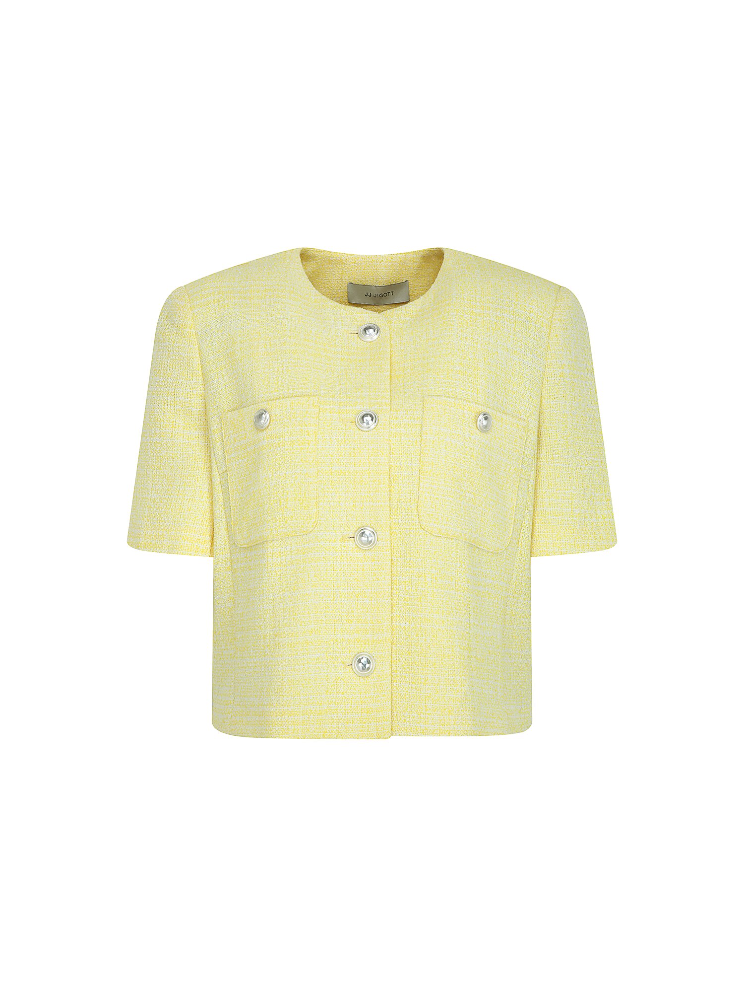 트위드 포켓 라운드넥 크롭 재킷 (YELLOW)