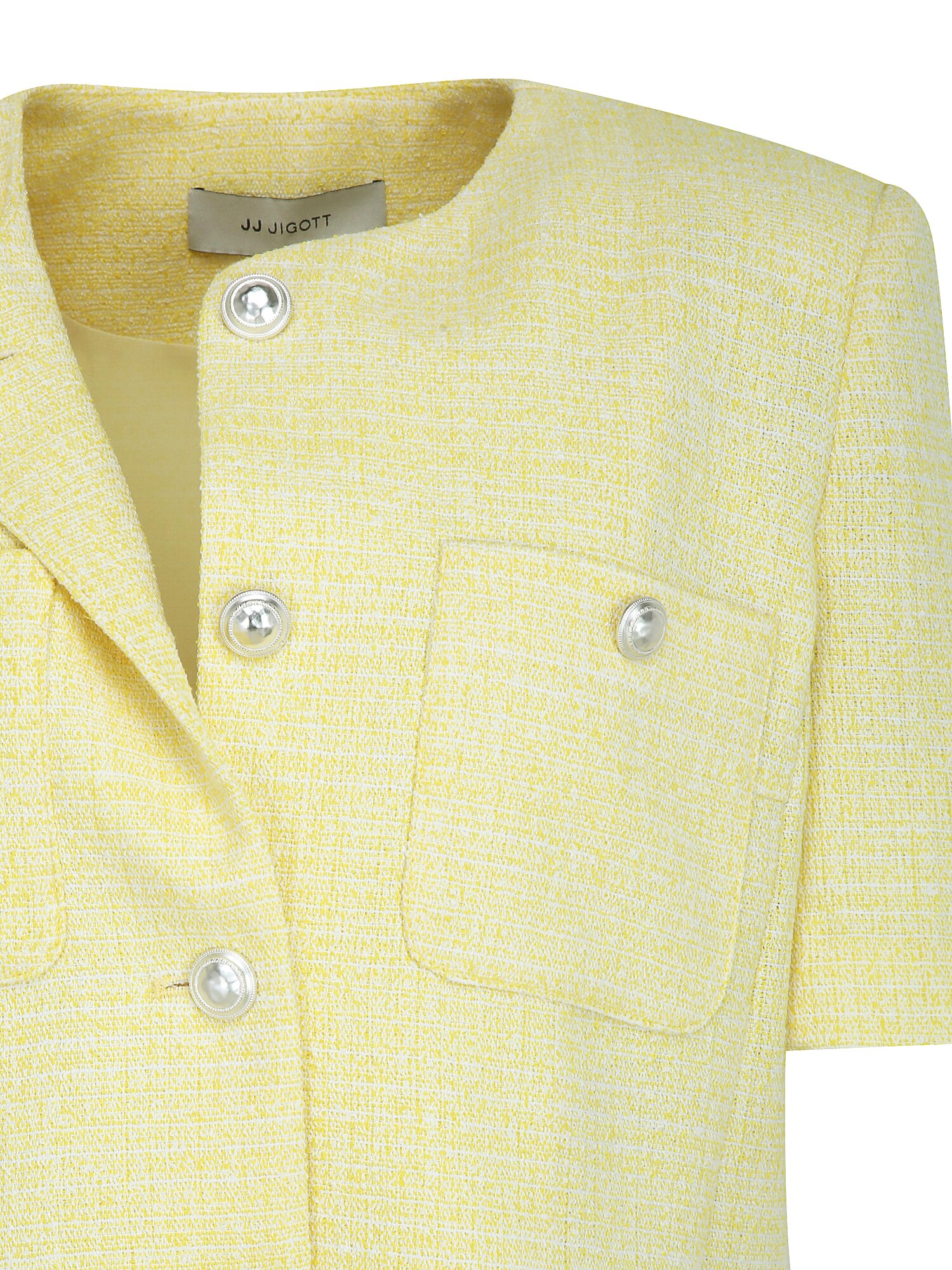 트위드 포켓 라운드넥 크롭 재킷 (YELLOW)