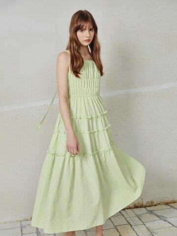 프릴 슬리브리스 롱 원피스 