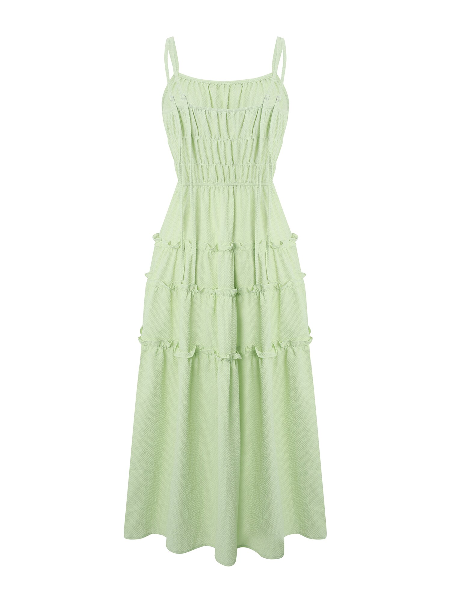 프릴 슬리브리스 롱 원피스 (LIME)