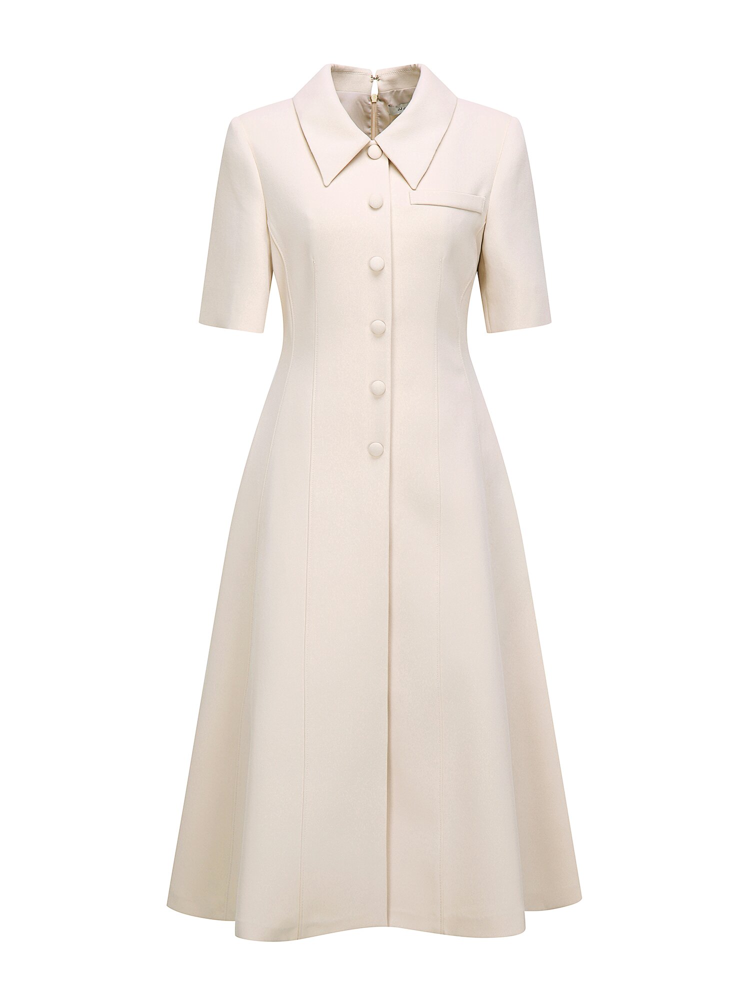 커버드 버튼 칼라 플레어 원피스 (PALE BEIGE)