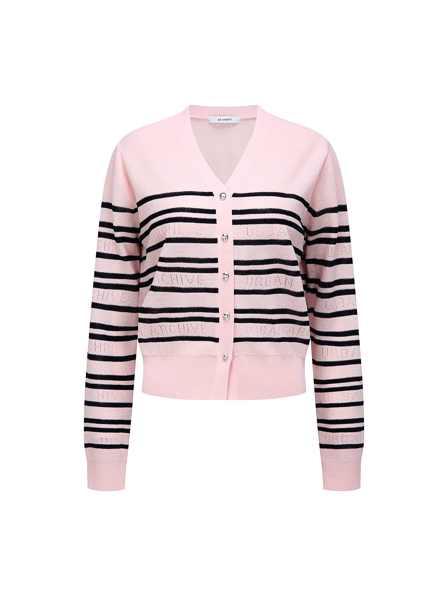 스트라이프 펀칭 브이넥 가디건 (STRIPE PINK)