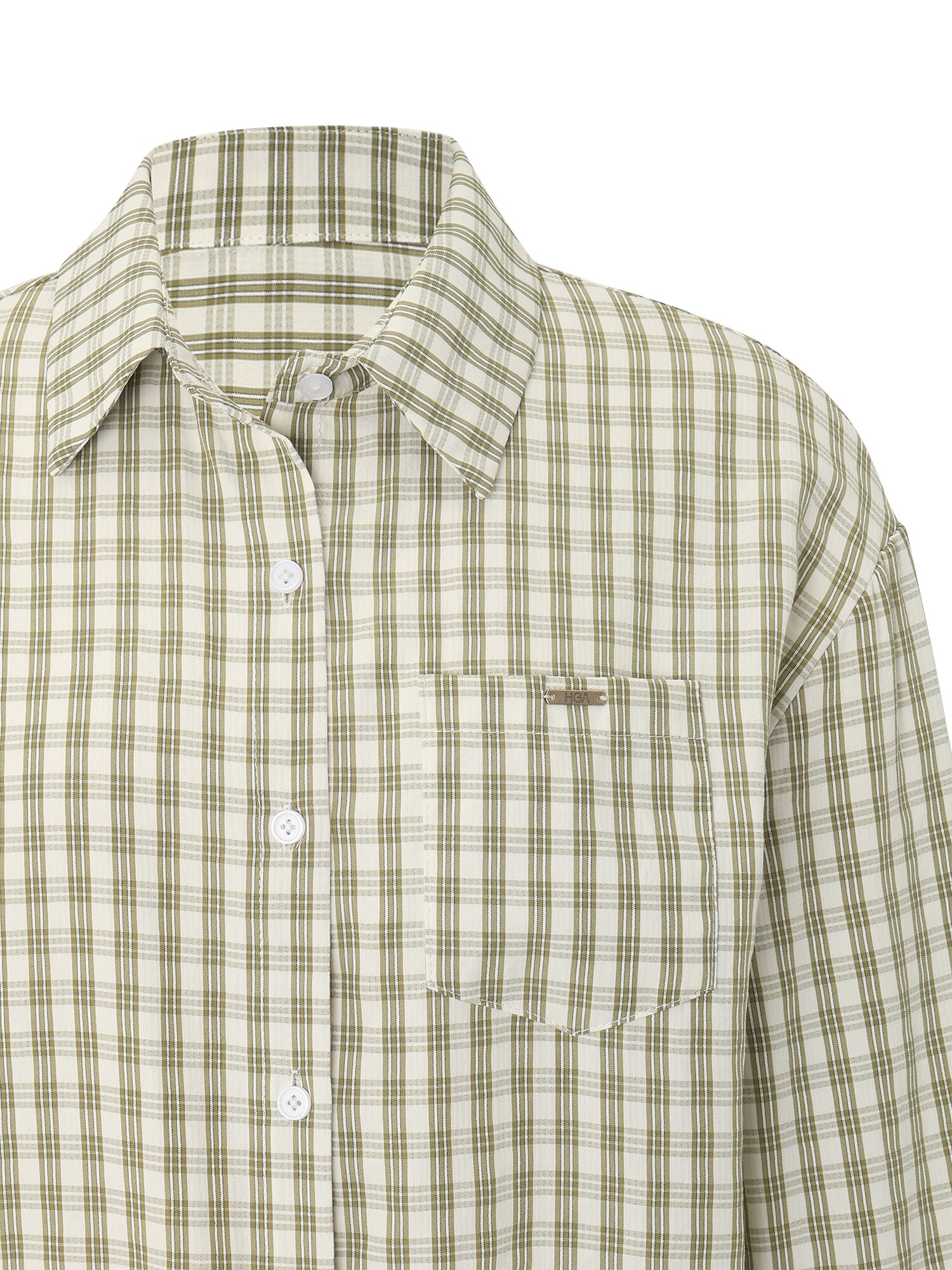 스트링 체크 셔츠 블라우스 (KHAKI)